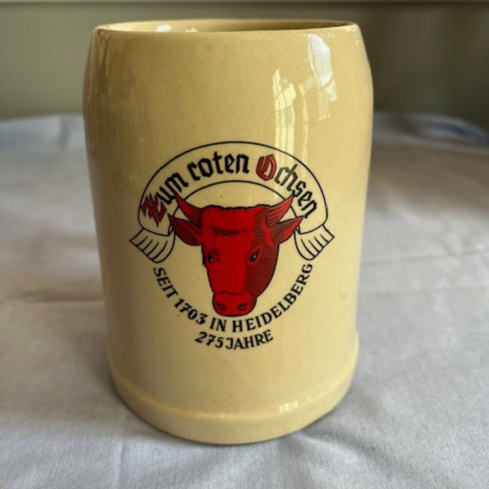 VINTAGE Zum Roten Ochsen Stoneware Beer Stein Mug Heidelberg Germany 275 Jahre